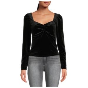 Laundry by Shelli Segal Ruched Long Sleeve Velvet‎ / Velour Black Top